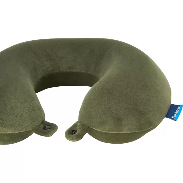 Brookstone Memory Foam Travel Neck Pillow for Vacations Airplanes Trains Buses and Cars Size One Size OliveOlive One Size