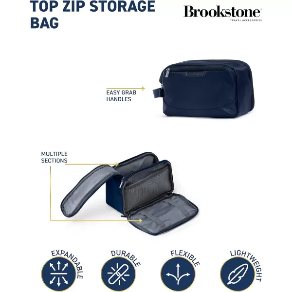Brookstone Travel Storage Bag  Top Zip Cosmetics and Toiletries Pouch  Accessories Organizer for Vacations Airplanes Trains Buses and Cars BlackBlue