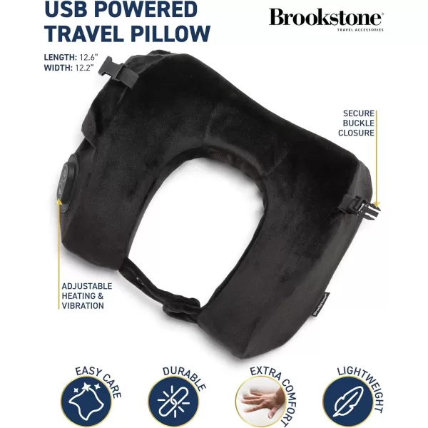 Brookstone USB Powered Vibration  Heating Travel Pillow  2 in 1 Ergonomic Memory Foam Massaging Airplane Head Neck and Lumbar Pillow BlackBlack