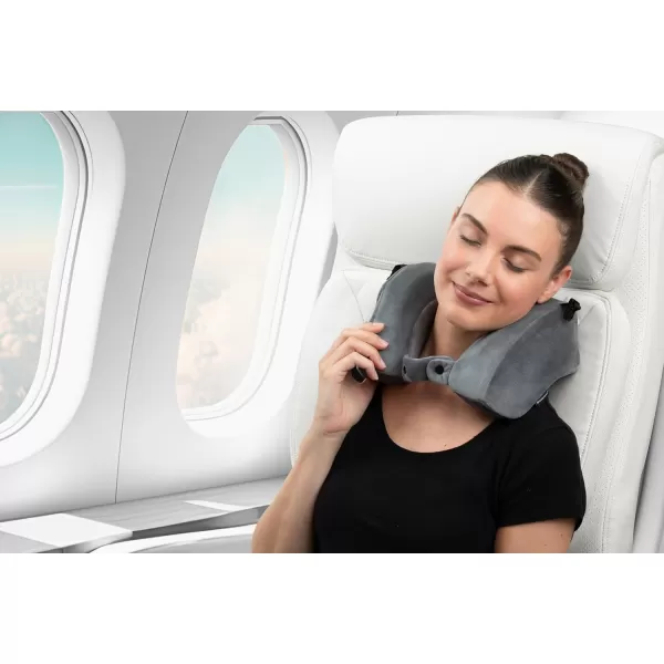 Brookstone USB Powered Vibration  Heating Travel Pillow  2 in 1 Ergonomic Memory Foam Massaging Airplane Head Neck and Lumbar Pillow BlackDark Grey