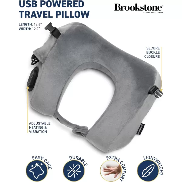 Brookstone USB Powered Vibration  Heating Travel Pillow  2 in 1 Ergonomic Memory Foam Massaging Airplane Head Neck and Lumbar Pillow BlackDark Grey