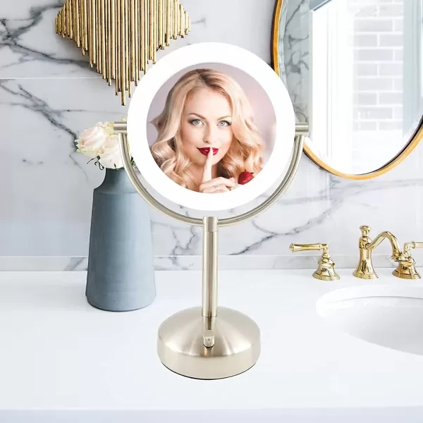 Tabletop LED Light Makeup Mirror AC Adaptor 10x1x Magnification Chrome Finish by BrookstoneTabletop LED Light Makeup Mirror AC Adaptor 10x1x Magnification Chrome Finish by Brookstone