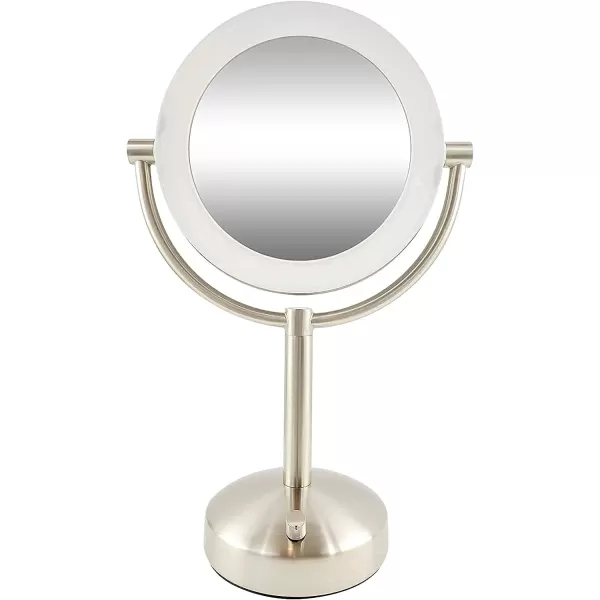 Tabletop LED Light Makeup Mirror AC Adaptor 10x1x Magnification Chrome Finish by BrookstoneTabletop LED Light Makeup Mirror AC Adaptor 10x1x Magnification Chrome Finish by Brookstone