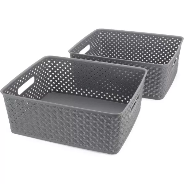 BROOKSTONE 2 Pack Large Storage Baskets with Handles Decorative Woven Pattern Versatile and Stylish Organizers for Home BPA Free Plastic BinsBROOKSTONE 2 Pack Large Storage Baskets with Handles Decorative Woven Pattern Versatile and Stylish Organizers for Home BPA Free Plastic Bins