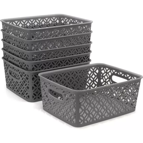 BROOKSTONE 6 Pack Small Storage Baskets with Handles Decorative Woven Pattern Versatile and Stylish Organizers for Home BPA Free Plastic BinsBROOKSTONE 6 Pack Small Storage Baskets with Handles Decorative Woven Pattern Versatile and Stylish Organizers for Home BPA Free Plastic Bins