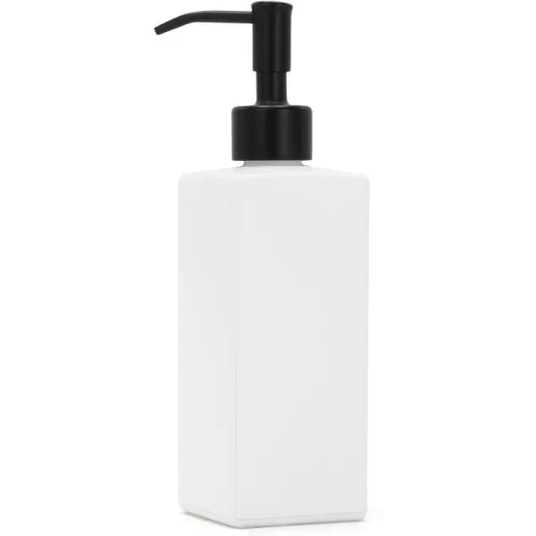 BROOKSTONE Ceramic Soap Dispenser with Metallic Top  Stylish and Modern Liquid Hand Soap Holder for Bathroom or Kitchen Square WhiteWhite