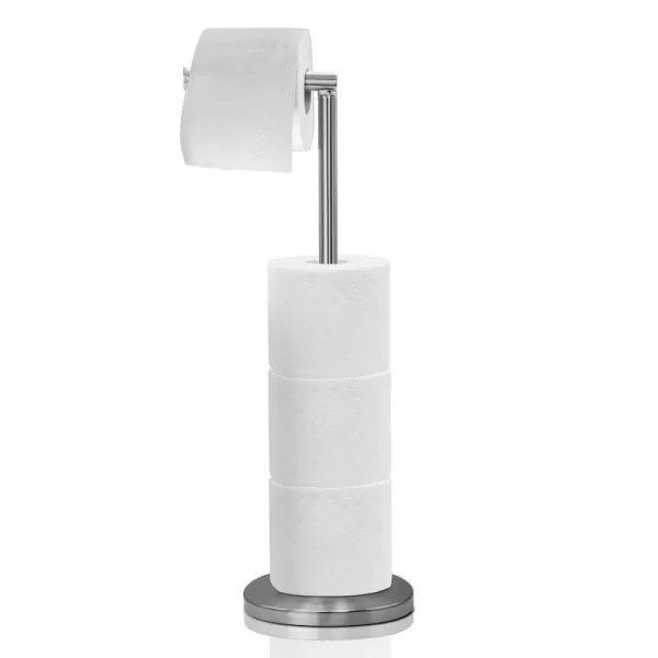 BROOKSTONE Minimalist Chrome Toilet Paper Holder with Dispenser Freestanding Bathroom Tissue Organizer Minimal Storage Solution Stylish Design Holds 34 Extra Large RollsBROOKSTONE Minimalist Chrome Toilet Paper Holder with Dispenser Freestanding Bathroom Tissue Organizer Minimal Storage Solution Stylish Design Holds 34 Extra Large Rolls