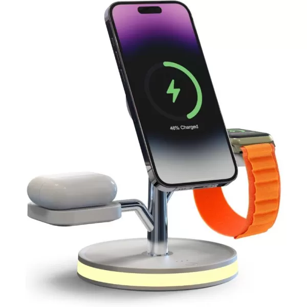 Brookstone 3in1 Wireless Charging Station Magnetic Charging Fast Wireless Charger Stand for iPhone 15141312 Pro Max Series All iWatch Series amp Android Phone with Qi ChargingWhite