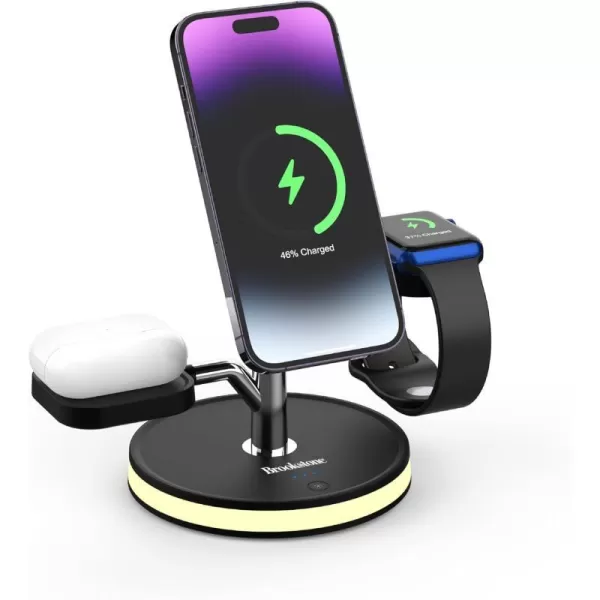 Brookstone 3in1 Wireless Charging Station Magnetic Charging Fast Wireless Charger Stand for iPhone 15141312 Pro Max Series All iWatch Series amp Android Phone with Qi ChargingBlack