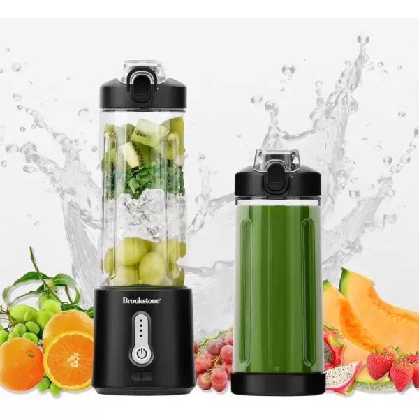 Brookstone 500mL Compact Portable Blender with Additional Lid for OntheGo Convenience  Personal Blender Perfect for Shakes Smoothies Food Prep and Frozen Blending BPAFree BlackBlack