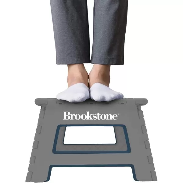 Brookstone BKH1100 9 Folding Step Stool NonSlip Textured Grip Surface Foldable Space Saving Design Carrying Handle Holds Up to 300 Pounds BlushGray