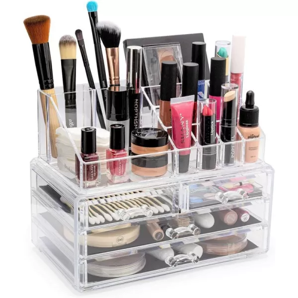 Brookstone Makeup Organizer for Vanity Cosmetic Display Case with Drawers Fits Brushes Lipsticks and Other Accessories Versatile Storage Solution clearClear