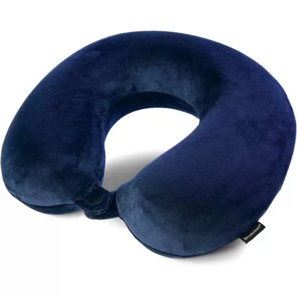 Brookstone Memory Foam Travel Neck Pillow for Vacations Airplanes Trains Buses and Cars BlackBlue One Size