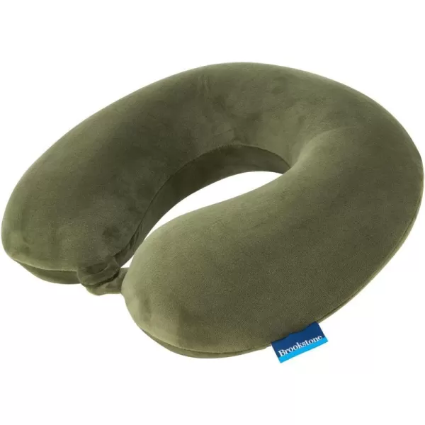 Brookstone Memory Foam Travel Neck Pillow for Vacations Airplanes Trains Buses and Cars Size One Size OliveOlive One Size