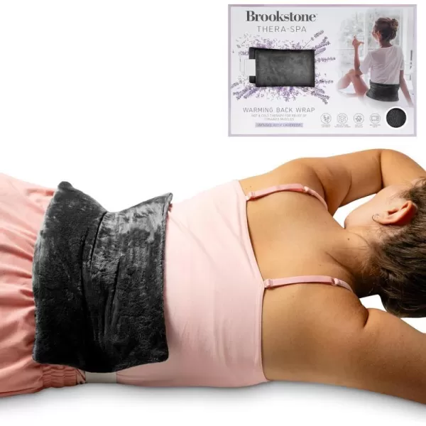 Brookstone TheraSpa Cooling and Warming Deluxe Back Wrap with Adjustable Strap Microwave Heating Pad or Chill in Freezer for a Cold Pack LavenderInfused Glacier GrayBack Wrap  Midnight Black