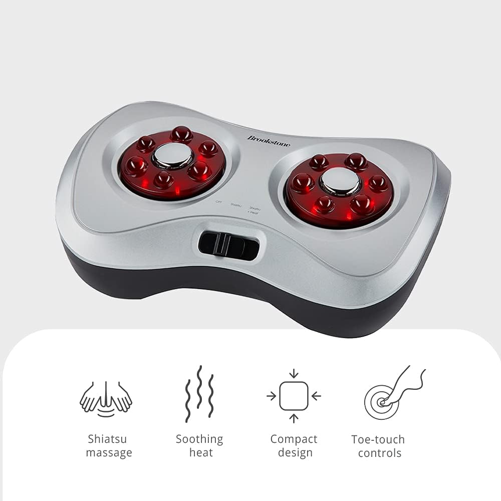 Brookstone Shiatsu Foot Massager with Heat Compact Design ToeTouch Controls Corded Power Supply Deep Kneading for Sore Muscles Multipoint Sensations Soothing Heat LightweightBrookstone Shiatsu Foot Massager with Heat Compact Design ToeTouch Controls Corded Power Supply Deep Kneading for Sore Muscles Multipoint Sensations Soothing Heat Lightweight