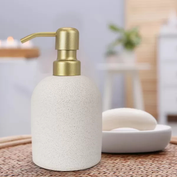 BROOKSTONE Ceramic Soap Dispenser with Metallic Top  Stylish and Modern Liquid Hand Soap Holder for Bathroom or Kitchen GoldGold