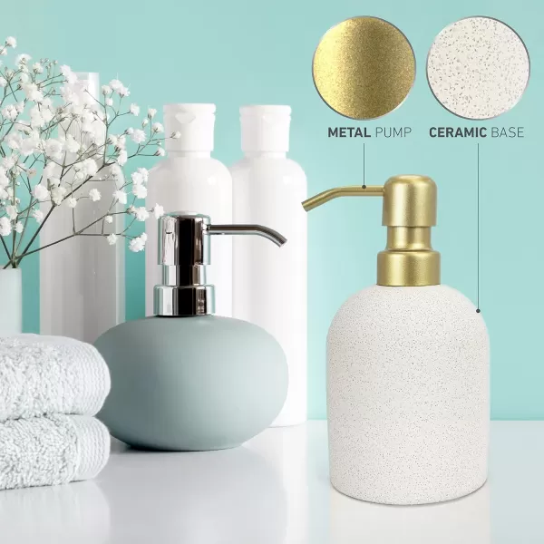 BROOKSTONE Ceramic Soap Dispenser with Metallic Top  Stylish and Modern Liquid Hand Soap Holder for Bathroom or Kitchen GoldGold