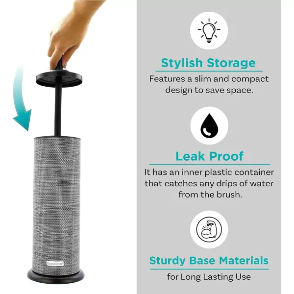 BROOKSTONE Metallic Toilet Brush with Holder Long Handle for Deep Bowl Cleaning Splash Protective Disc Stylish Modern Space Saving Design Leakproof Inner ContainerWolf Gray