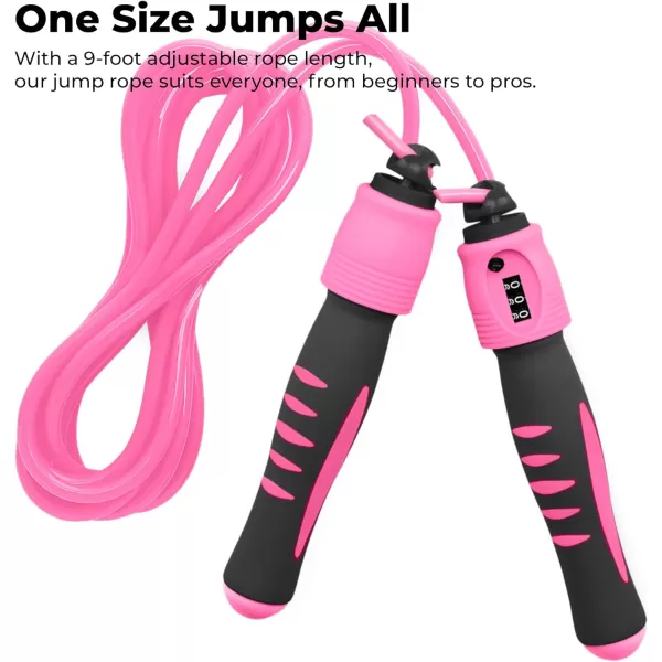 Brookstone Counter Jump Rope For Fitness Counts Up To 999 Jumps Adjustable 9 Ft Jumprope Length  Counting Jump Rope With Analog Counter  No Batteries RequiredPink