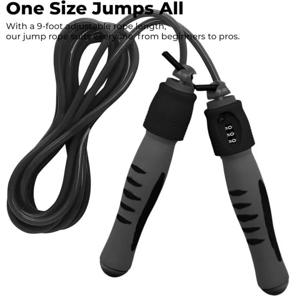 Brookstone Counter Jump Rope For Fitness Counts Up To 999 Jumps Adjustable 9 Ft Jumprope Length  Counting Jump Rope With Analog Counter  No Batteries RequiredMidnight Black