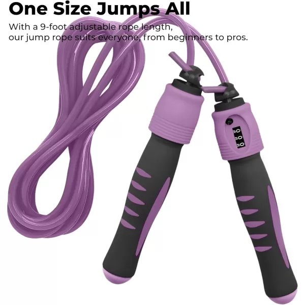 Brookstone Counter Jump Rope For Fitness Counts Up To 999 Jumps Adjustable 9 Ft Jumprope Length  Counting Jump Rope With Analog Counter  No Batteries RequiredLavender