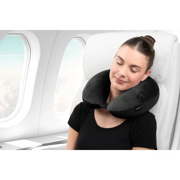 Brookstone Microbead Travel Head and Neck Pillow Lightweight and Plush with Phone or Headphone Pocket BlueBlack One Size