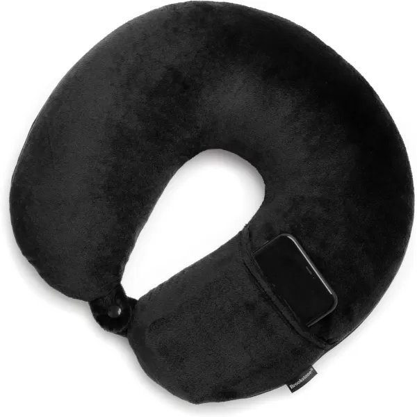 Brookstone Microbead Travel Head and Neck Pillow Lightweight and Plush with Phone or Headphone Pocket BlueBlack One Size