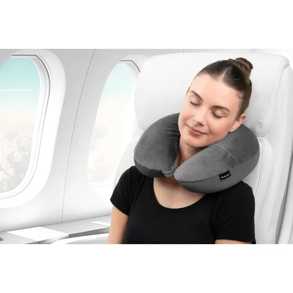 Brookstone Microbead Travel Head and Neck Pillow Lightweight and Plush with Phone or Headphone Pocket BlueDark Grey One Size