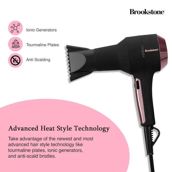 Brookstone Powershine Platinum Micro Hair Dryer  Professional Grade Blow Dryer for Reduced FrizzBlackRose Gold