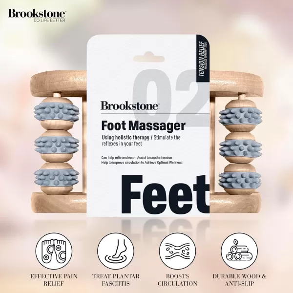 Brookstone Wood Foot Massager  Wooden Massage Roller to Stimulate Foot Reflexes Relieve Stress and Soothe Tension  Foot Roller WalnutOak Grey  Single Foot