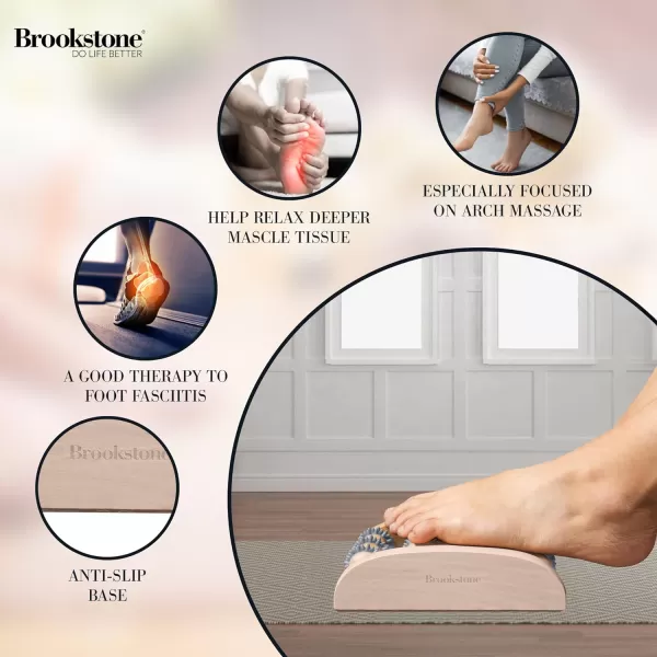 Brookstone Wood Foot Massager  Wooden Massage Roller to Stimulate Foot Reflexes Relieve Stress and Soothe Tension  Foot Roller WalnutOak Grey  Single Foot