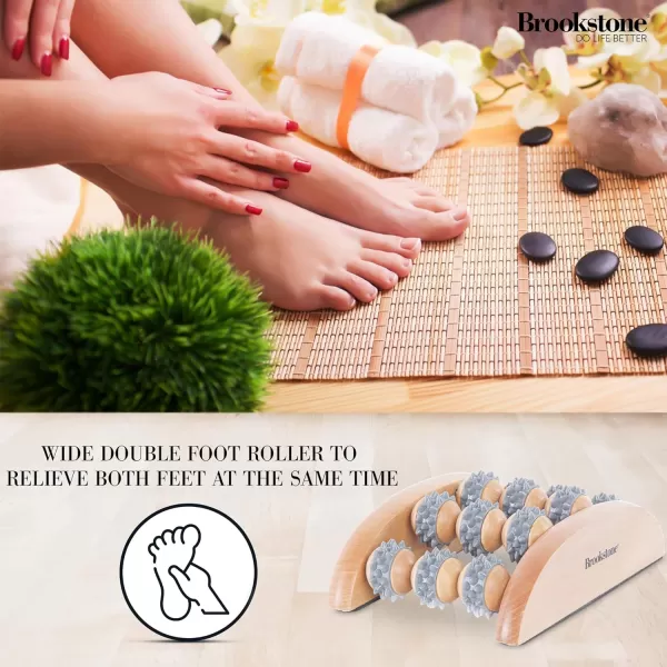 Brookstone Wood Foot Massager  Wooden Massage Roller to Stimulate Foot Reflexes Relieve Stress and Soothe Tension  Foot Roller WalnutOak Grey  Single Foot