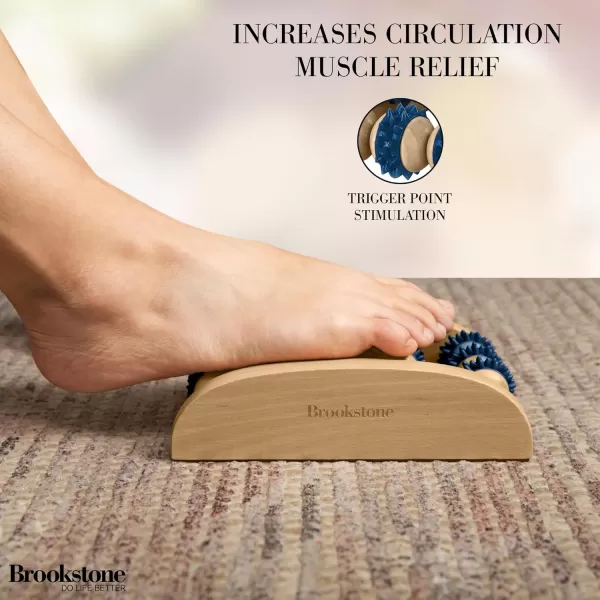 Brookstone Wood Foot Massager  Wooden Massage Roller to Stimulate Foot Reflexes Relieve Stress and Soothe Tension  Foot Roller WalnutOak Navy  Single Foot