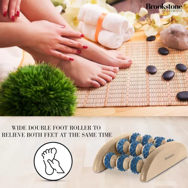 Brookstone Wood Foot Massager  Wooden Massage Roller to Stimulate Foot Reflexes Relieve Stress and Soothe Tension  Foot Roller WalnutOak Navy  Single Foot