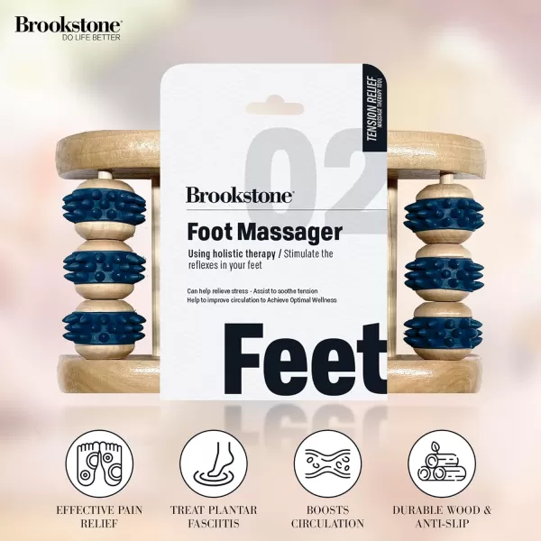 Brookstone Wood Foot Massager  Wooden Massage Roller to Stimulate Foot Reflexes Relieve Stress and Soothe Tension  Foot Roller WalnutOak Navy  Single Foot