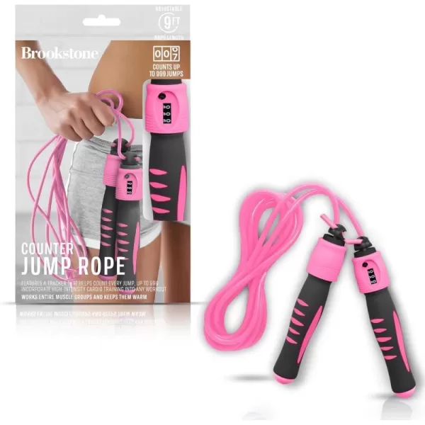 Brookstone Counter Jump Rope For Fitness Counts Up To 999 Jumps Adjustable 9 Ft Jumprope Length  Counting Jump Rope With Analog Counter  No Batteries RequiredPink