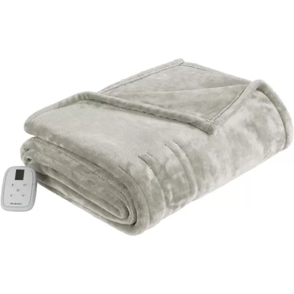 Brookstone Home Decor  Twin Size Ultra Soft Plush Electric Heated Throw  Builtin Remote 10 Heat Settings amp Auto Shut Off Machine Washable  Warm amp Cozy Living Room amp Bedroom Blankets Grey PumiceTwin Soft Silver