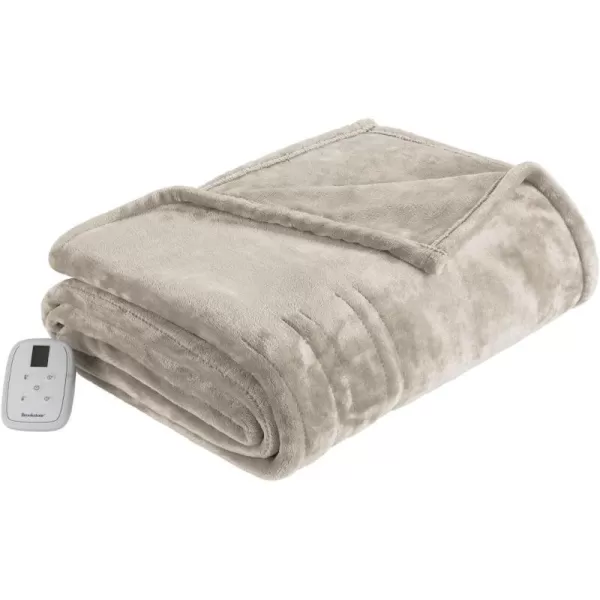 Brookstone Home Decor  Twin Size Ultra Soft Plush Electric Heated Throw  Builtin Remote 10 Heat Settings amp Auto Shut Off Machine Washable  Warm amp Cozy Living Room amp Bedroom Blankets Grey PumiceTwin Grey Pumice