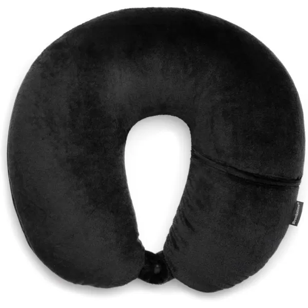 Brookstone Microbead Travel Head and Neck Pillow Lightweight and Plush with Phone or Headphone Pocket BlueBlack One Size