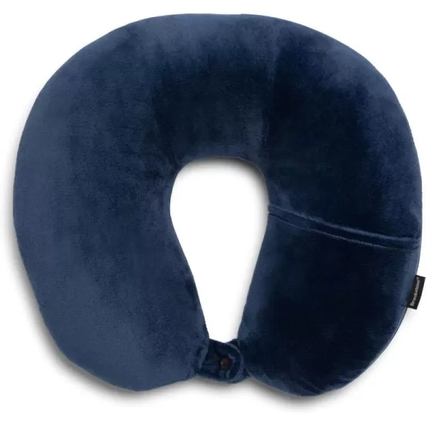 Brookstone Microbead Travel Head and Neck Pillow Lightweight and Plush with Phone or Headphone Pocket BlueBlue One Size