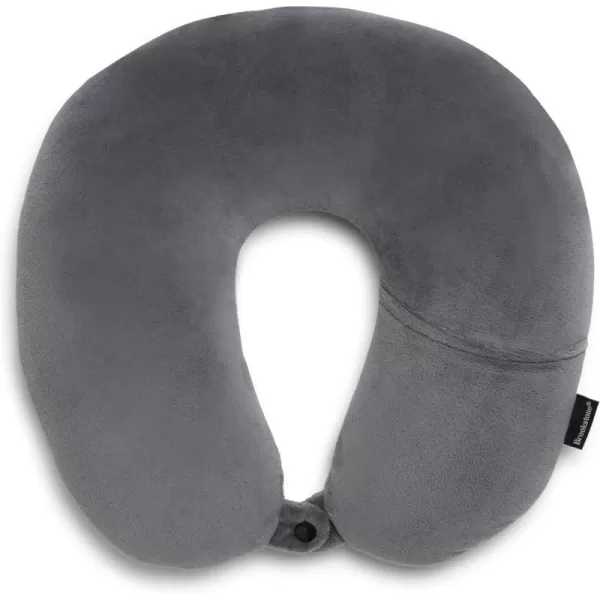 Brookstone Microbead Travel Head and Neck Pillow Lightweight and Plush with Phone or Headphone Pocket BlueDark Grey One Size