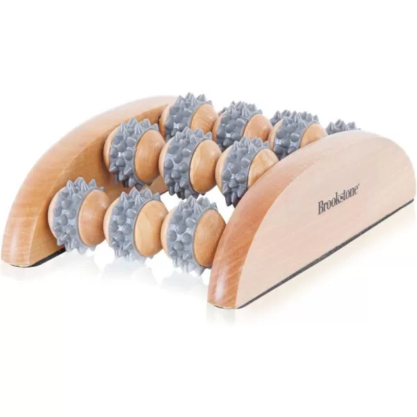 Brookstone Wood Foot Massager  Wooden Massage Roller to Stimulate Foot Reflexes Relieve Stress and Soothe Tension  Foot Roller WalnutOak Grey  Single Foot