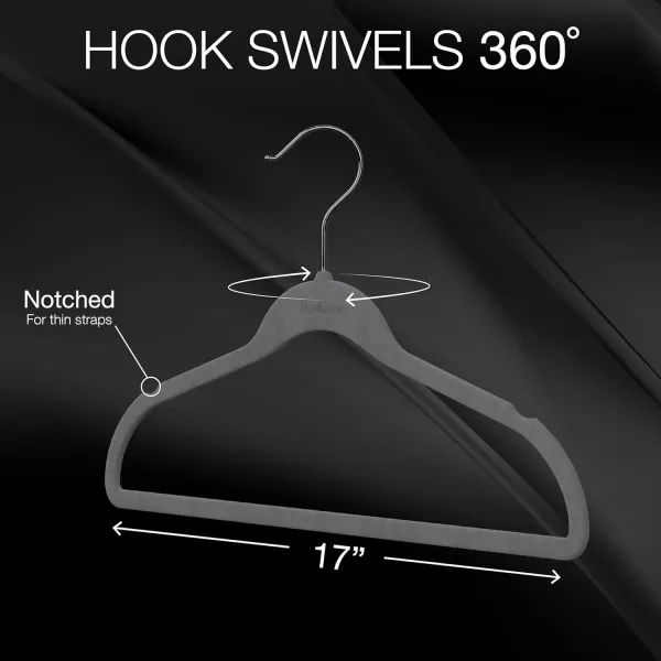 BROOKSTONE 25 Pack Velvet Hangers NonSlip 360 Swivel Hook Lightweight amp Slim Strong amp Durable Space Saving Design Heavy Duty Wont Stain FabricGray