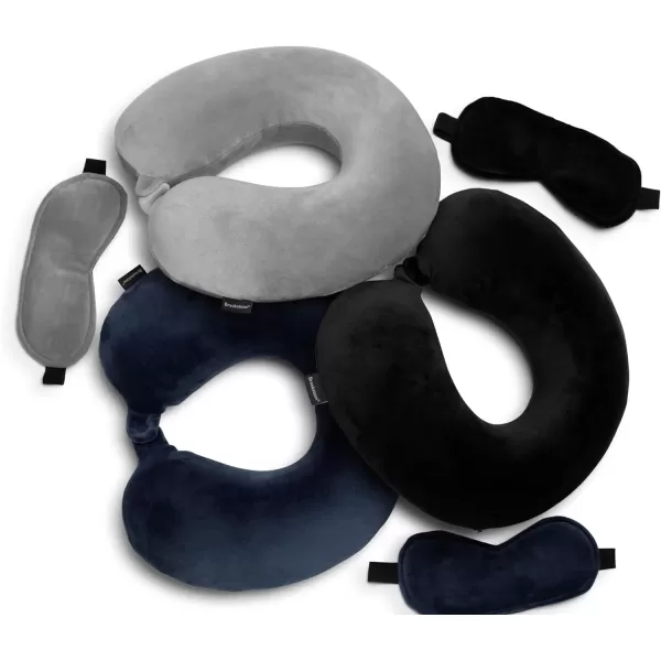 Brookstone Memory Foam Neck Pillow Travel Set with High Density Memory Foam Neck Pillow and Sleep Eye Mask for Vacations Airplanes Trains Buses and Cars GreyGrey