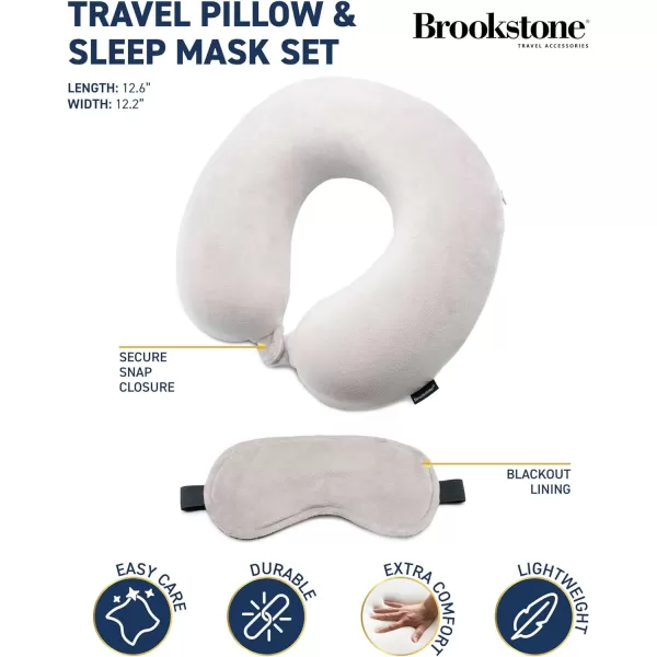 Brookstone Memory Foam Neck Pillow Travel Set with High Density Memory Foam Neck Pillow and Sleep Eye Mask for Vacations Airplanes Trains Buses and Cars GreyGrey