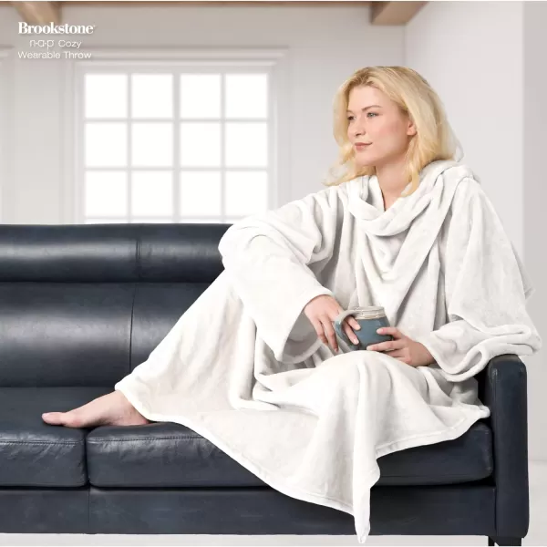 Brookstone NAP Wearable Throw Blanket  Reversible Ultra Soft Polyester Fabric with Sleeves for Your Arms  The Ultimate Blanket for Warmth and Mobility  IvoryIvory