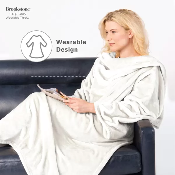 Brookstone NAP Wearable Throw Blanket  Reversible Ultra Soft Polyester Fabric with Sleeves for Your Arms  The Ultimate Blanket for Warmth and Mobility  IvoryIvory