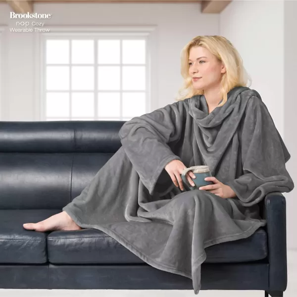 Brookstone NAP Wearable Throw Blanket  Reversible Ultra Soft Polyester Fabric with Sleeves for Your Arms  The Ultimate Blanket for Warmth and Mobility  GrayGray