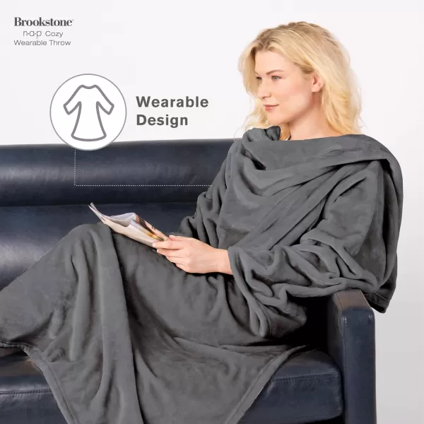 Brookstone NAP Wearable Throw Blanket  Reversible Ultra Soft Polyester Fabric with Sleeves for Your Arms  The Ultimate Blanket for Warmth and Mobility  GrayGray